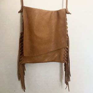 Hobo Tan Leather Fringe Crossbody Bag